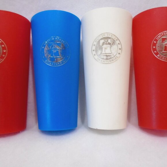 Vintage Set 6 Bicentennial Red White Blue Nasco American Plastic Tumblers - Picture 3 of 6